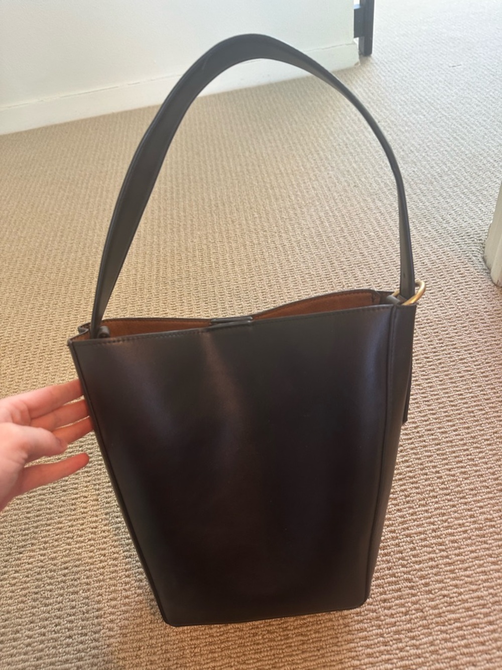 Zara Classic Black faux Leather Bucket Tote